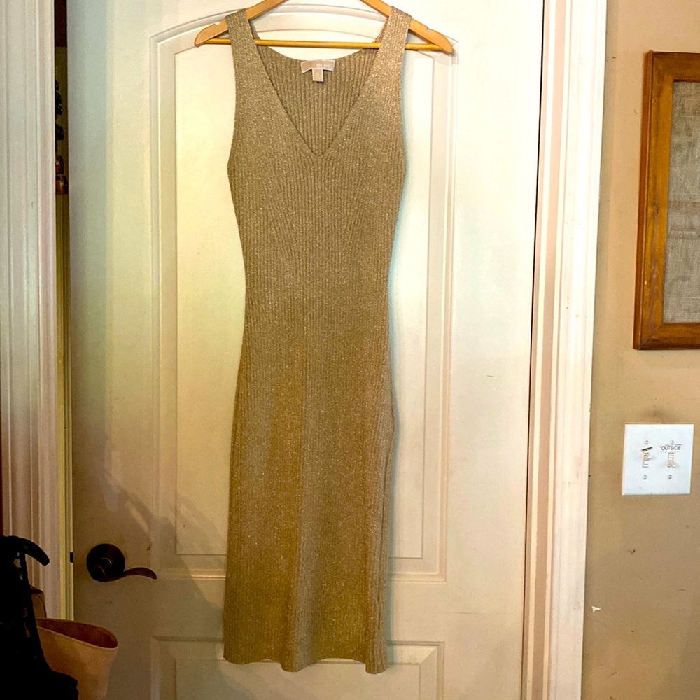 Michael Kohrs gold sheath sweater dress like new sz M